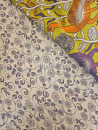Cotton Kalamkari Saree - Lime Yellow with Multi Shade
