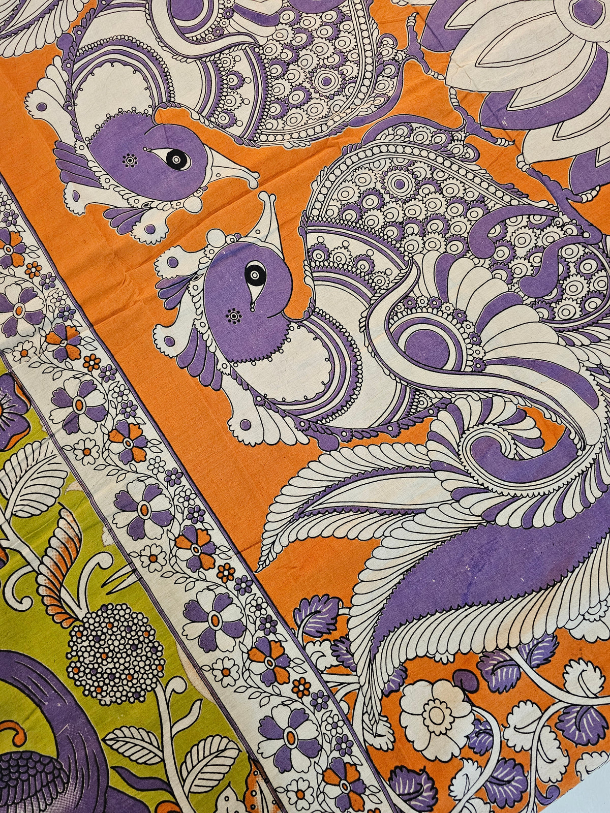 Cotton Kalamkari Saree - Lime Yellow with Multi Shade