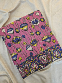 Cotton Kalamkari Saree - Pink with Blue