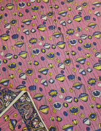 Cotton Kalamkari Saree - Pink with Blue