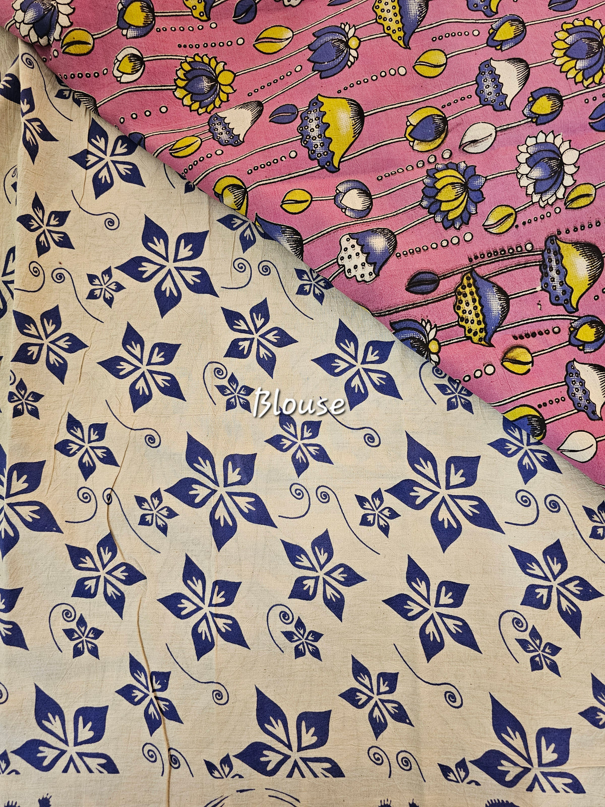 Cotton Kalamkari Saree - Pink with Blue