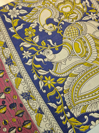 Cotton Kalamkari Saree - Pink with Blue