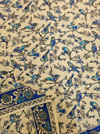 Cotton Kalamkari Saree - Cream with Blue