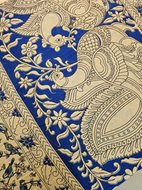 Cotton Kalamkari Saree - Cream with Blue