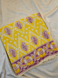 Cotton Kalamkari Saree - Yellow with Pink