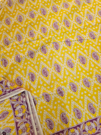Cotton Kalamkari Saree - Yellow with Pink