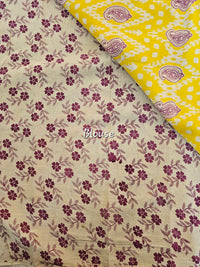 Cotton Kalamkari Saree - Yellow with Pink