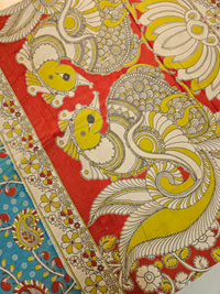 Cotton Kalamkari Saree - Blue with Lime Green