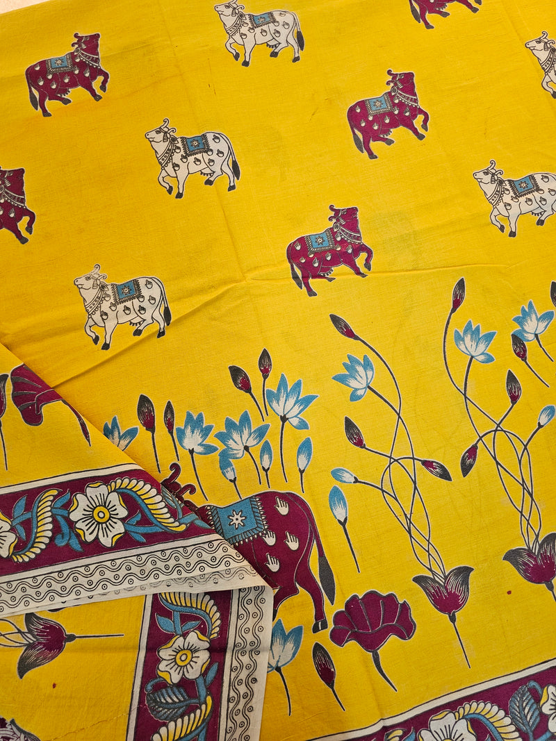 Cotton Kalamkari Saree - Yellow