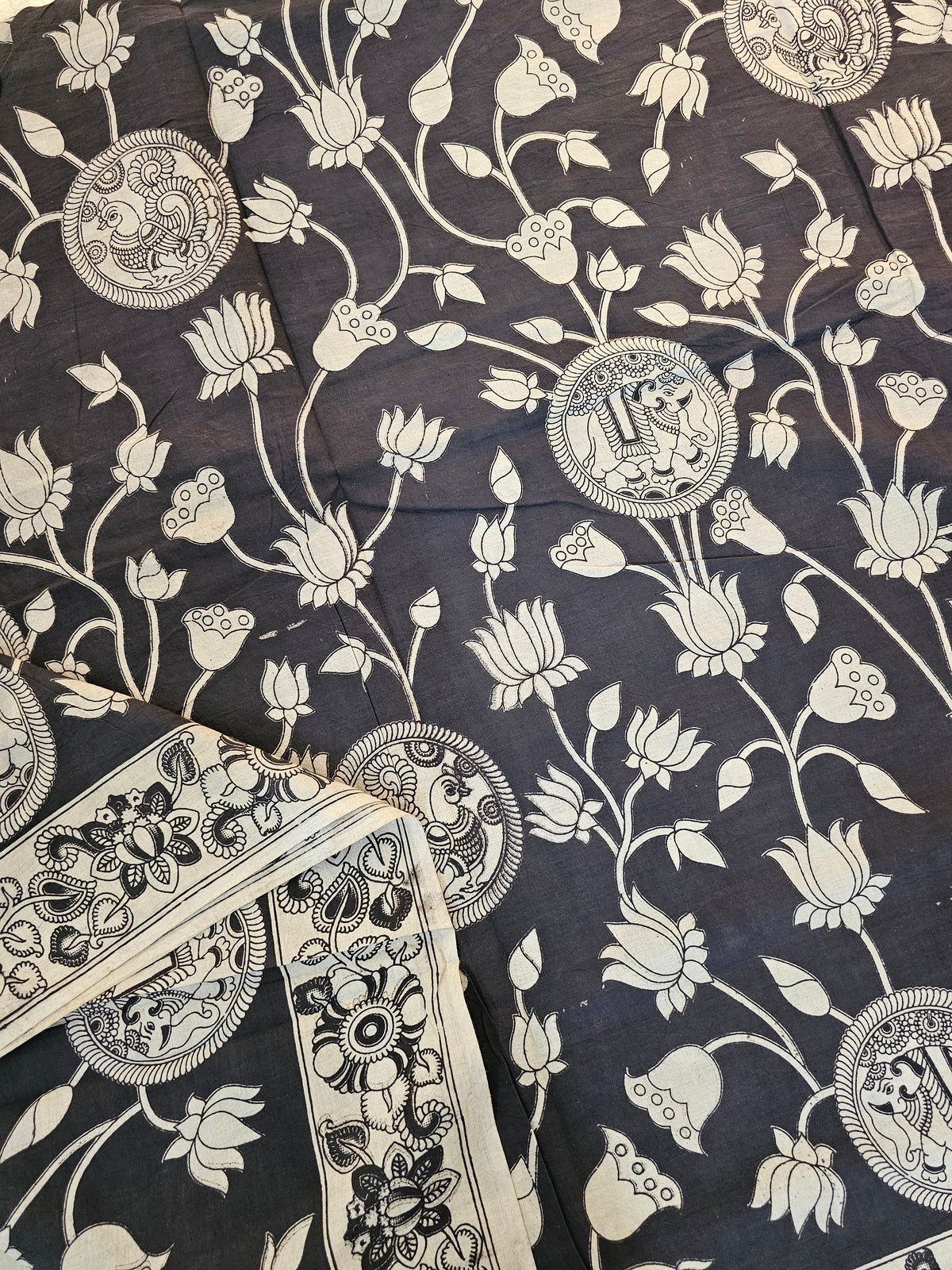 Cotton Kalamkari Saree - Black