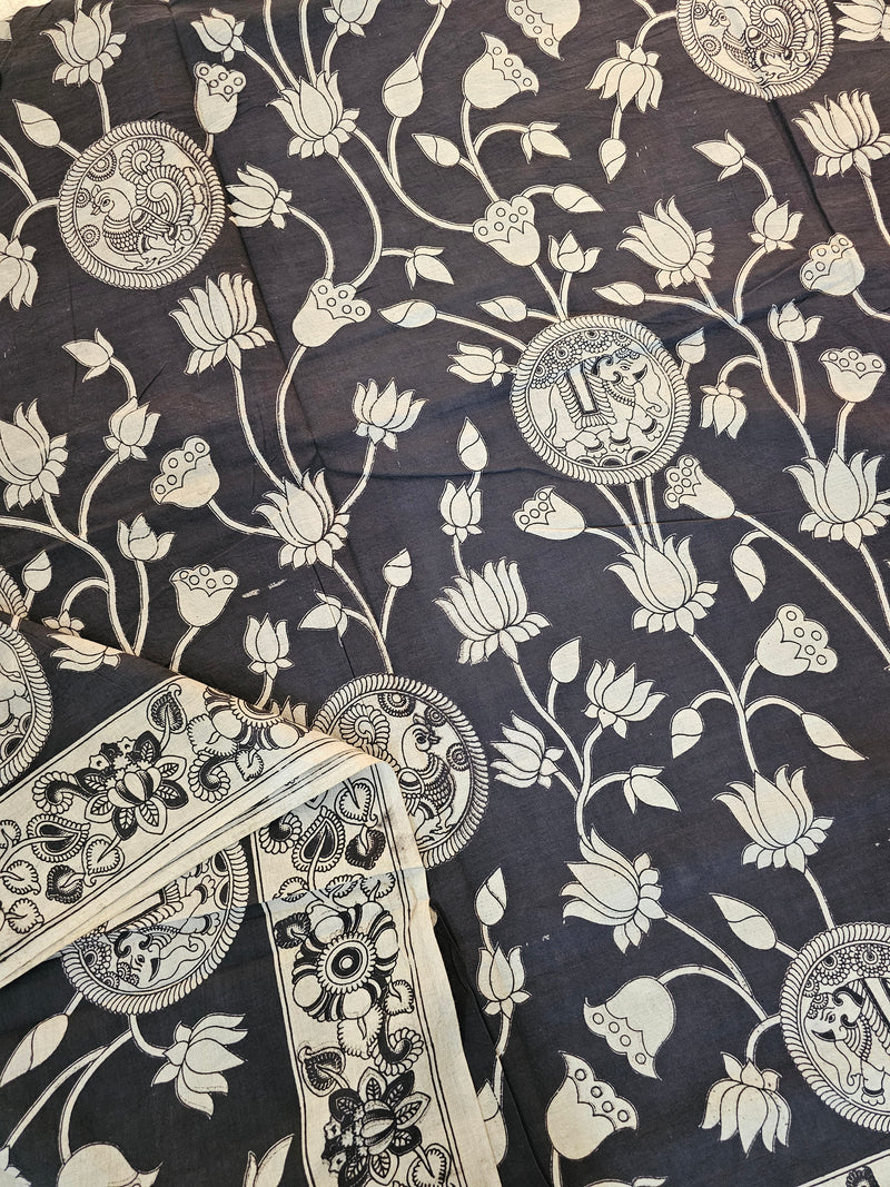 Cotton Kalamkari Saree - Black