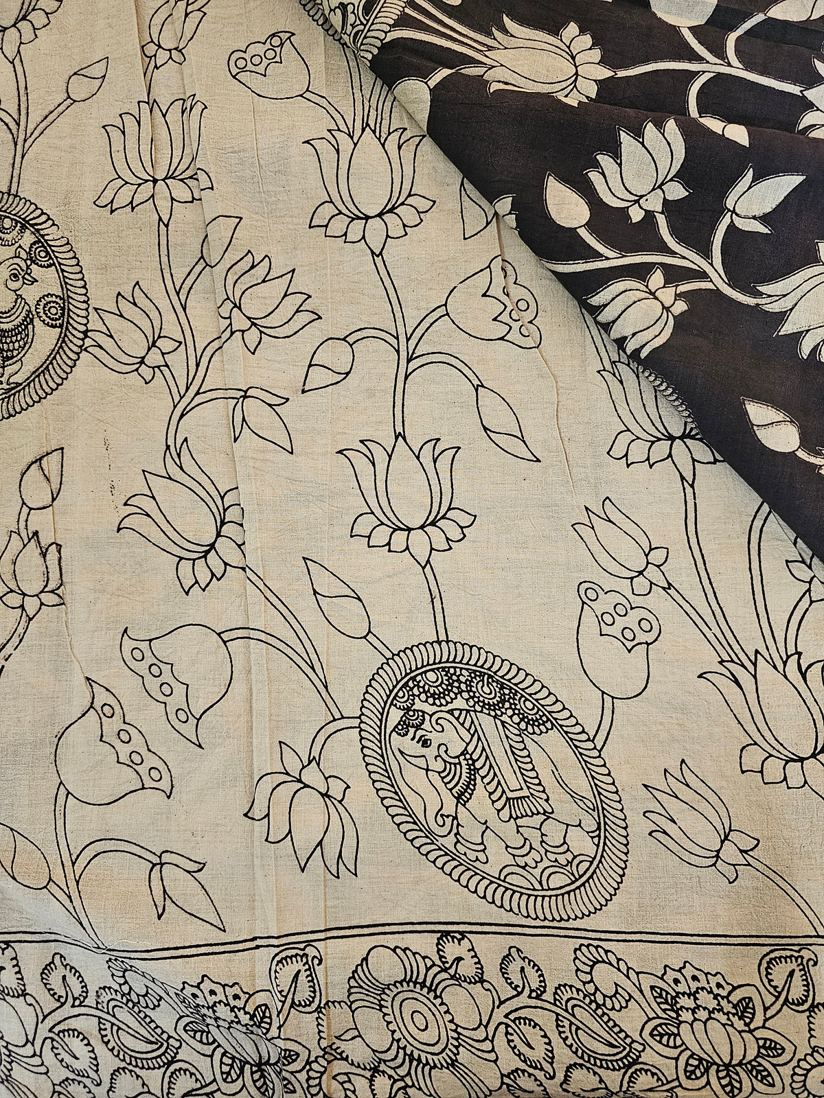 Cotton Kalamkari Saree - Black