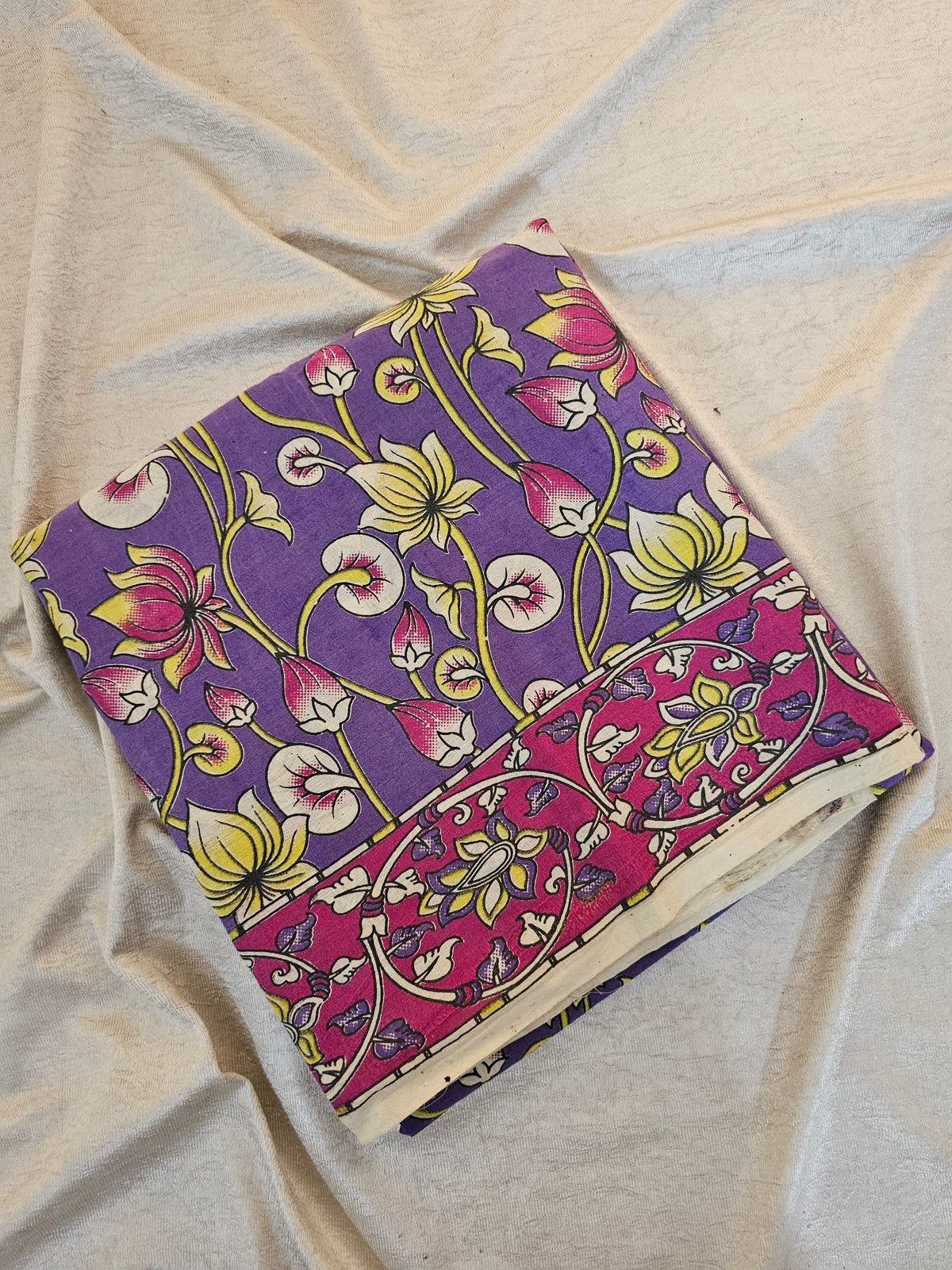 Cotton Kalamkari Saree - Lavender with Pink