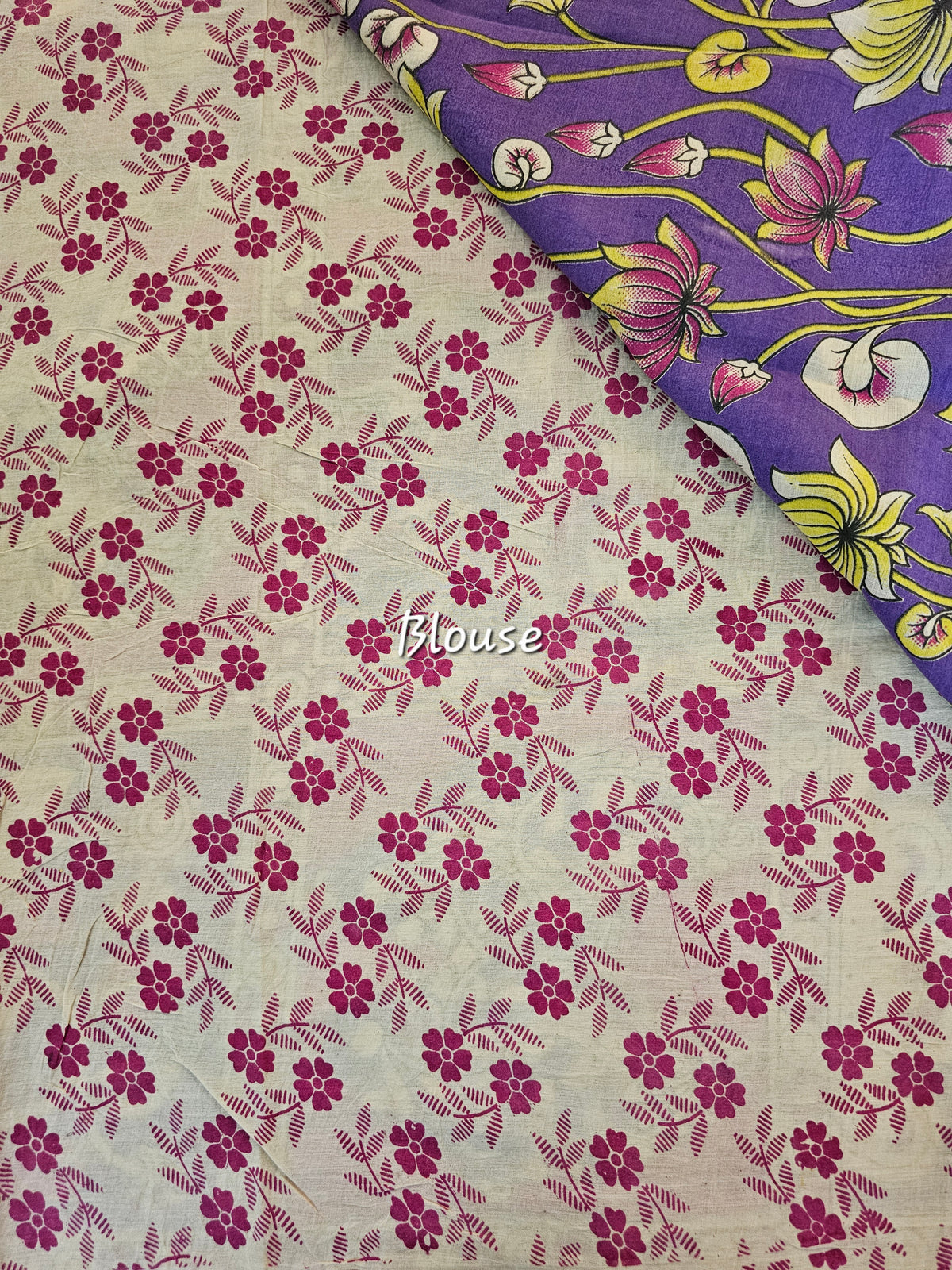 Cotton Kalamkari Saree - Lavender with Pink