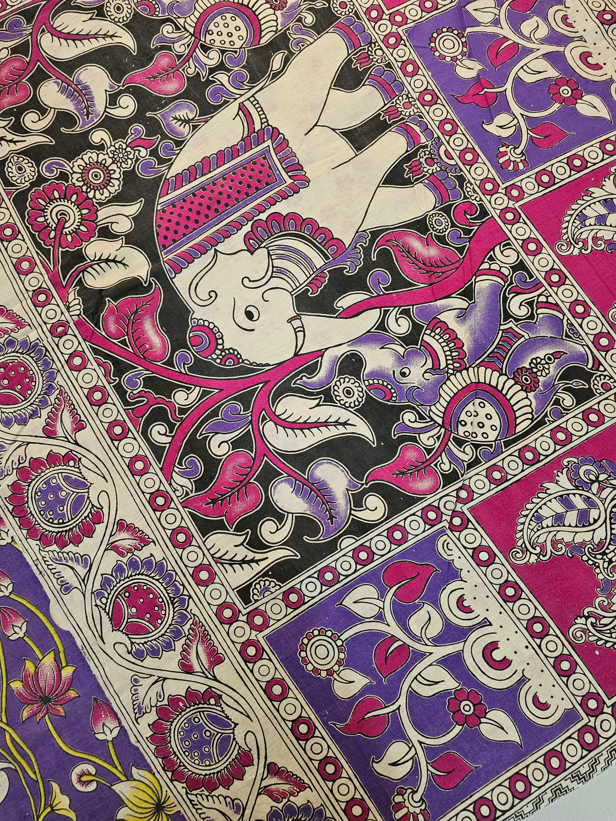 Cotton Kalamkari Saree - Lavender with Pink
