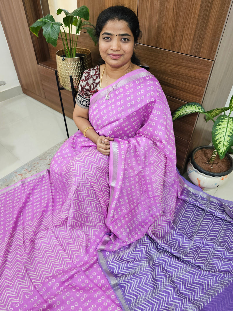 Handwoven Mangalagiri Pattu Saree with Bandhini Digital Prints  - Lavender with Violet