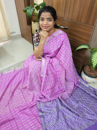 Handwoven Mangalagiri Pattu Saree with Bandhini Digital Prints  - Lavender with Violet