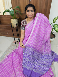 Handwoven Mangalagiri Pattu Saree with Bandhini Digital Prints  - Lavender with Violet