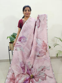 Linen Kota with Digital Printed Sarees - Onion Pink