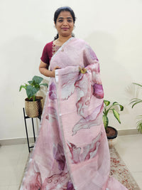 Linen Kota with Digital Printed Sarees - Onion Pink