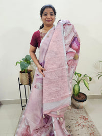 Linen Kota with Digital Printed Sarees - Onion Pink