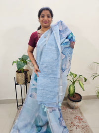 Linen Kota with Digital Printed Sarees - Blue