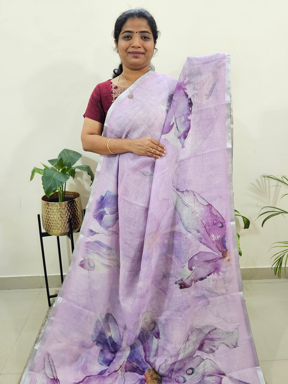 Linen Kota with Digital Printed Sarees - Lavender