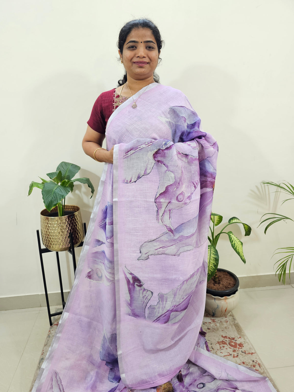 Linen Kota with Digital Printed Sarees - Lavender
