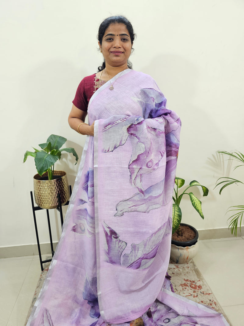 Linen Kota with Digital Printed Sarees - Lavender