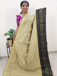 Raw Silk Saree - Beige with Black