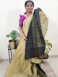Raw Silk Saree - Beige with Black