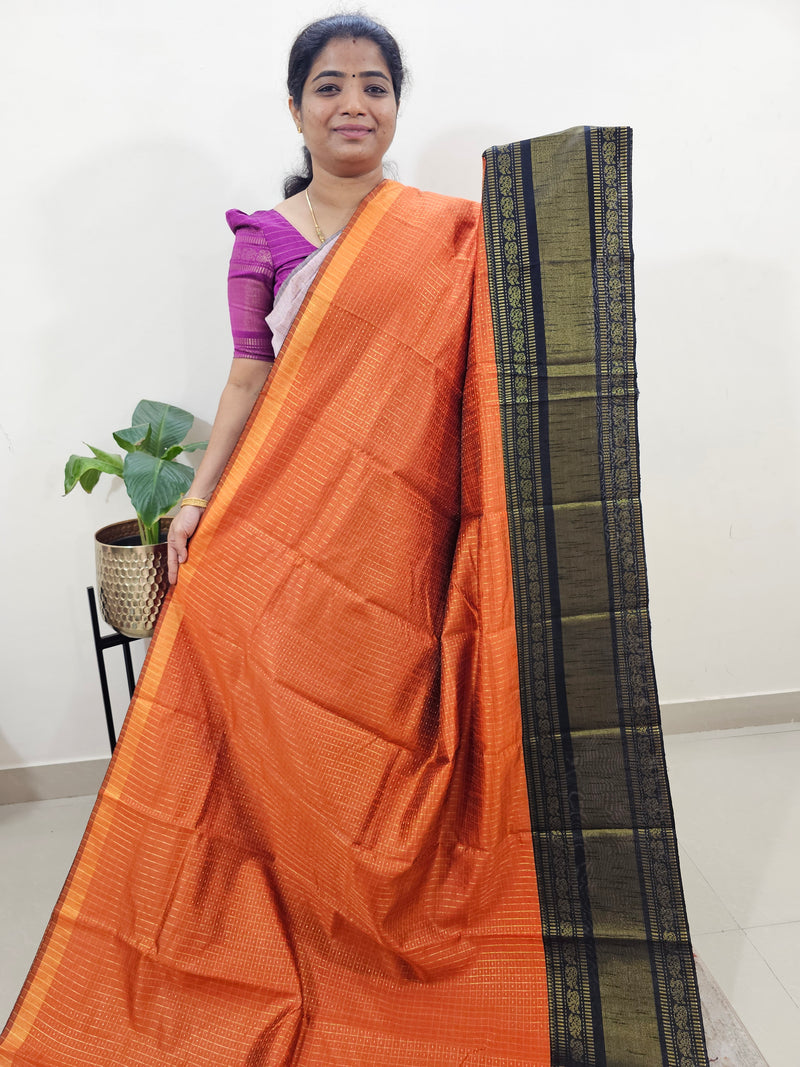 Raw Silk Saree - Orange with Black