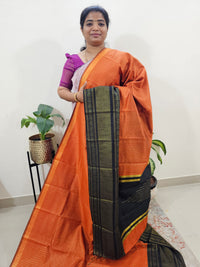 Raw Silk Saree - Orange with Black