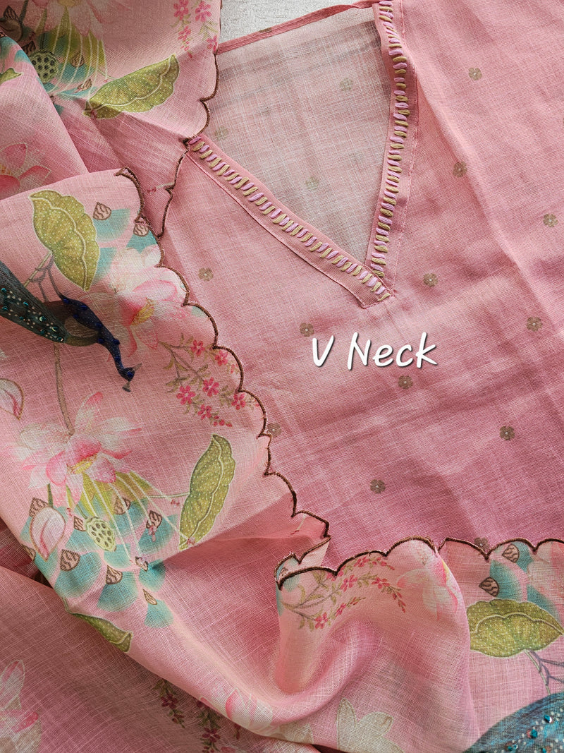 Soft Linen Tissue Unstitched Salwar - Peach