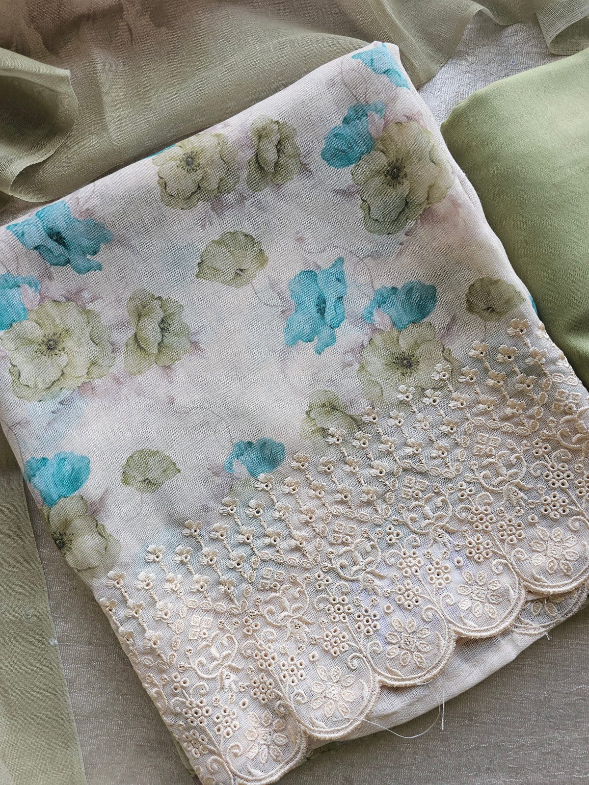 Premimum Pure Soft Linen Unstitched Salwar - Green