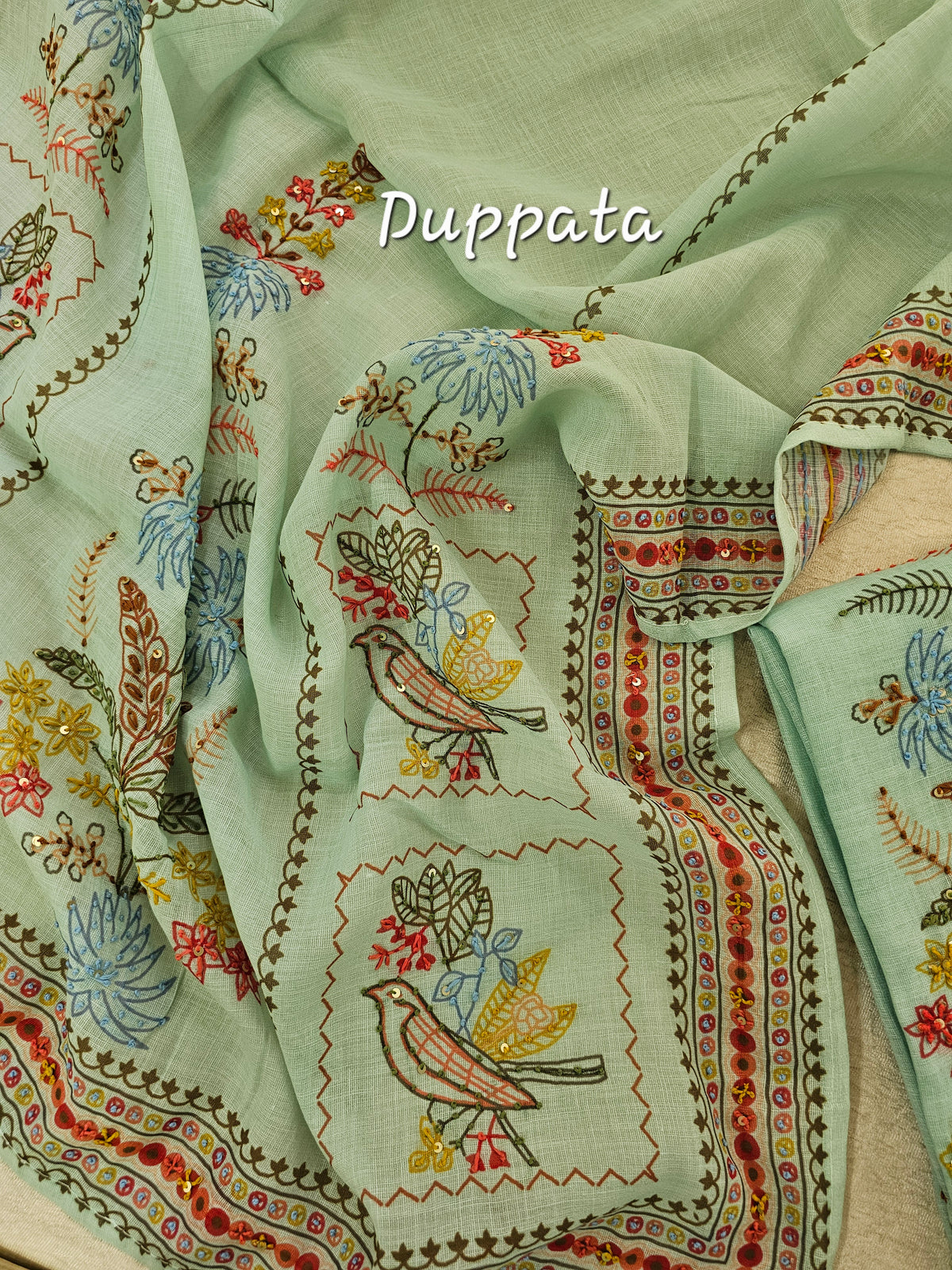 Soft Linen Unstitched Salwar - Sea Green cum Blue