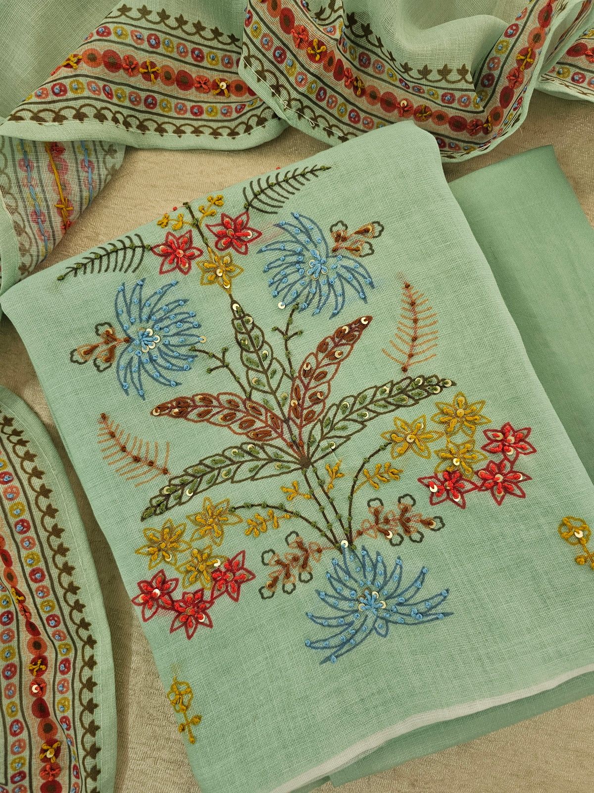 Soft Linen Unstitched Salwar - Sea Green cum Blue