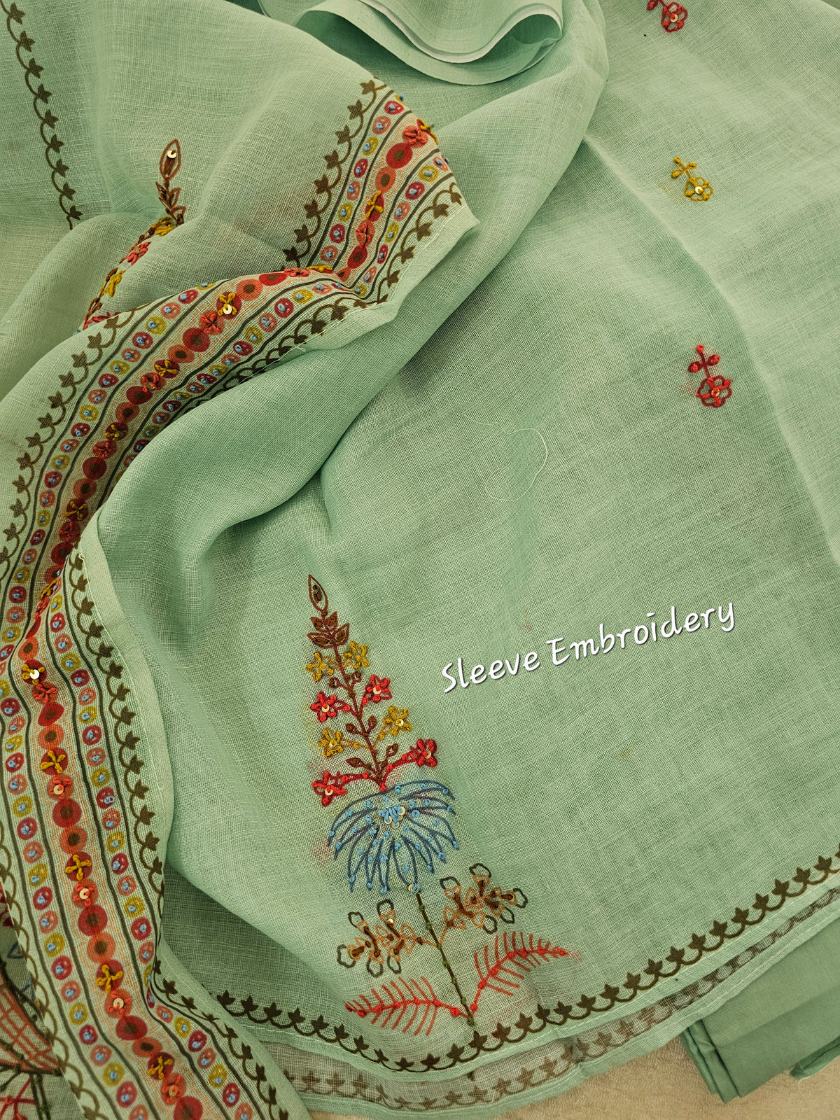 Soft Linen Unstitched Salwar - Sea Green cum Blue