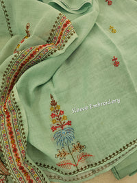 Soft Linen Unstitched Salwar - Sea Green cum Blue