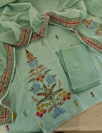 Soft Linen Unstitched Salwar - Sea Green cum Blue