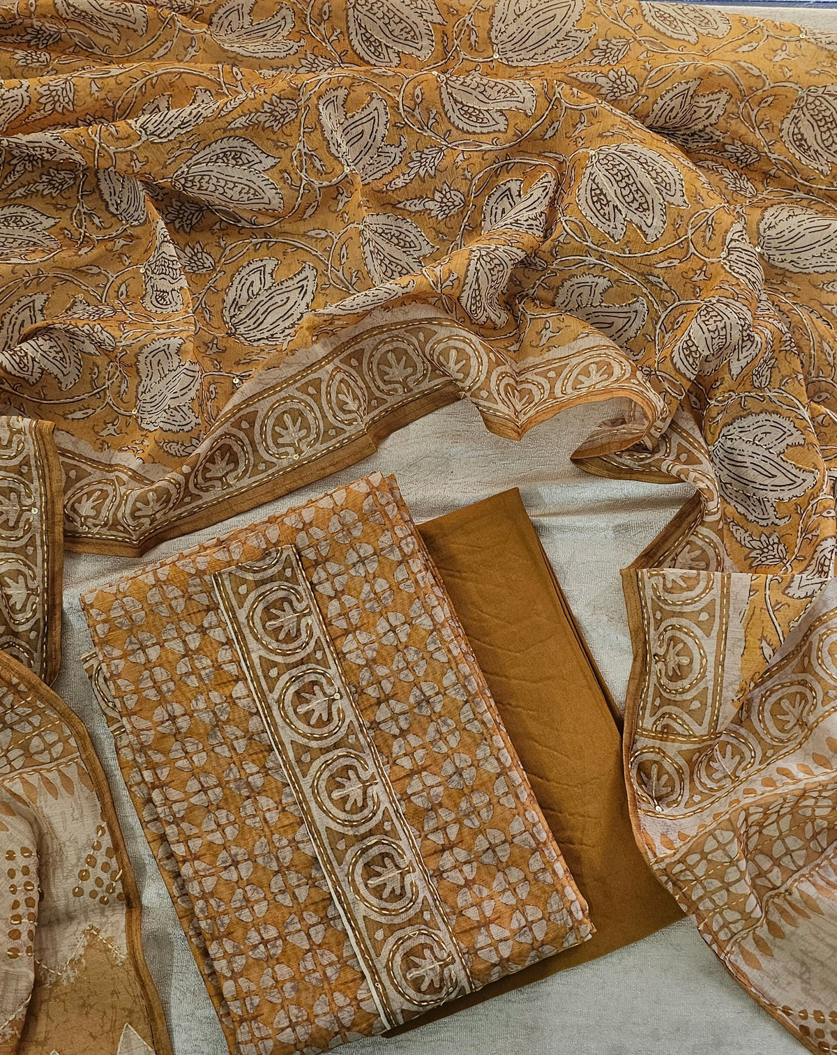 Chanderi Unstitched Salwar - Yellow