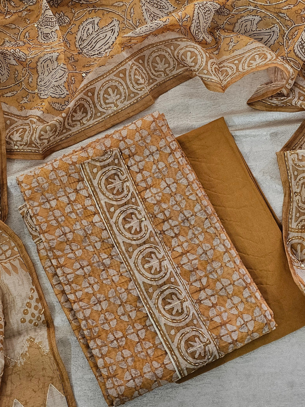 Chanderi Unstitched Salwar - Yellow