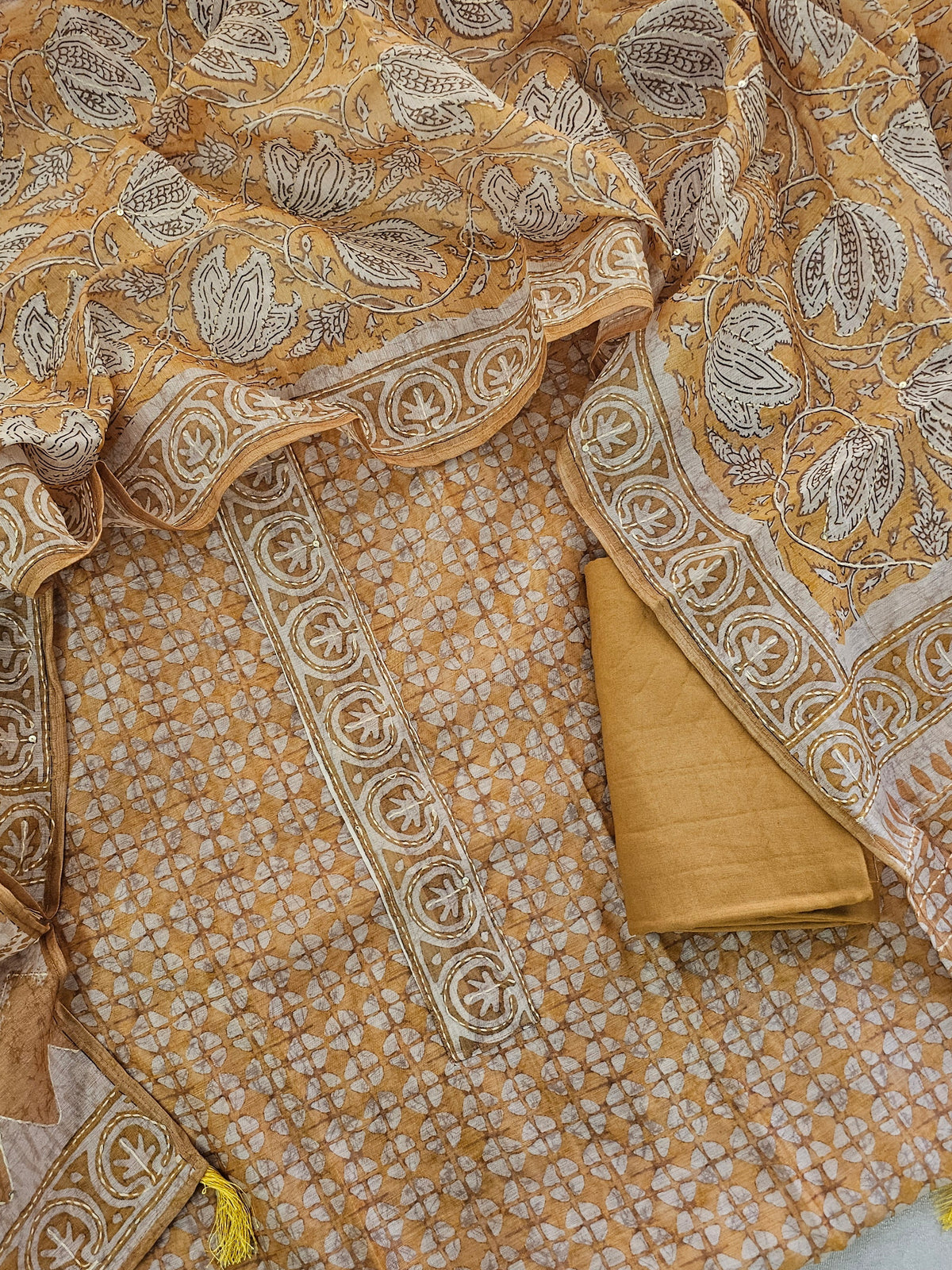 Chanderi Unstitched Salwar - Yellow