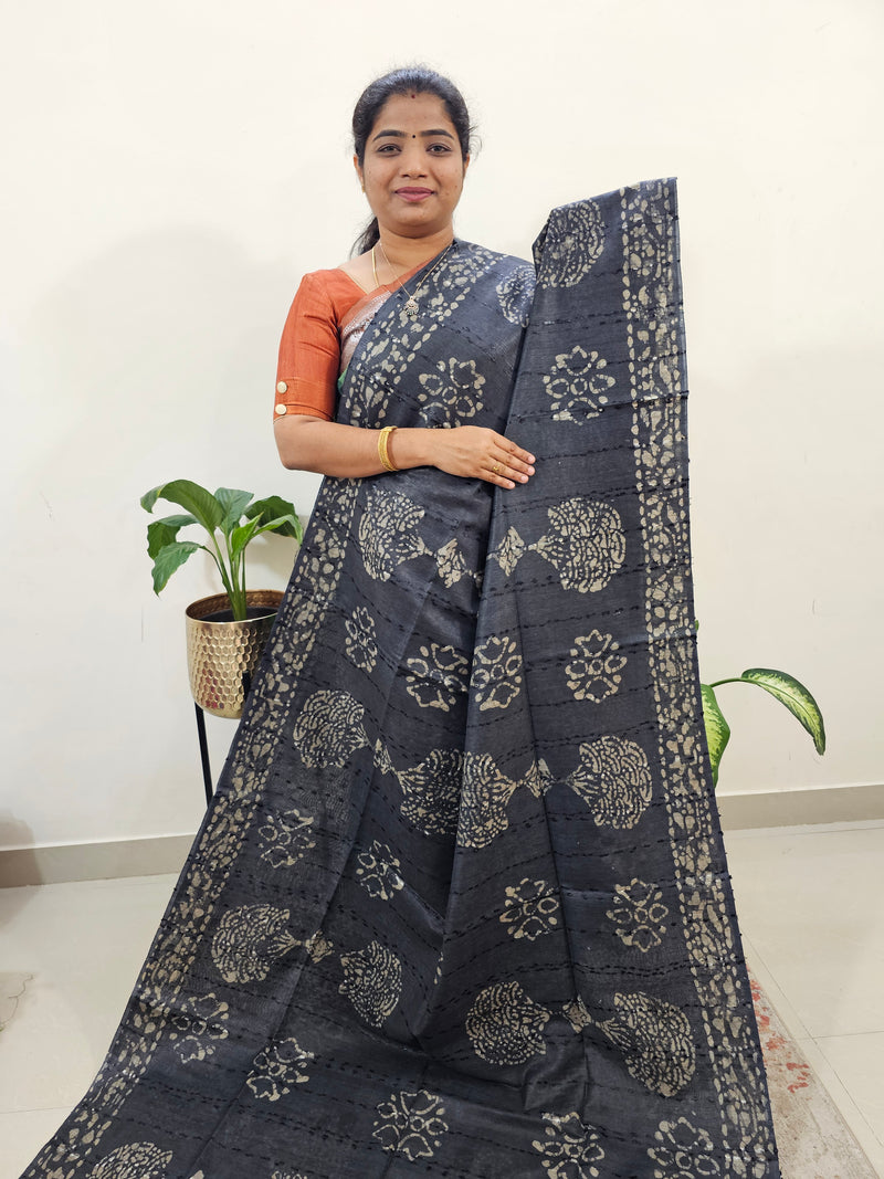 Bhagalpuri Batik Print - Grey with Sea Green