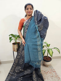 Bhagalpuri Batik Print - Grey with Sea Green