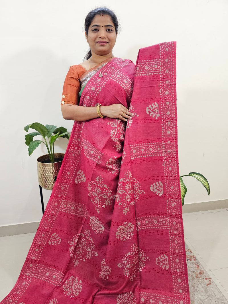 Bhagalpuri Batik Print - Pink with Maroon