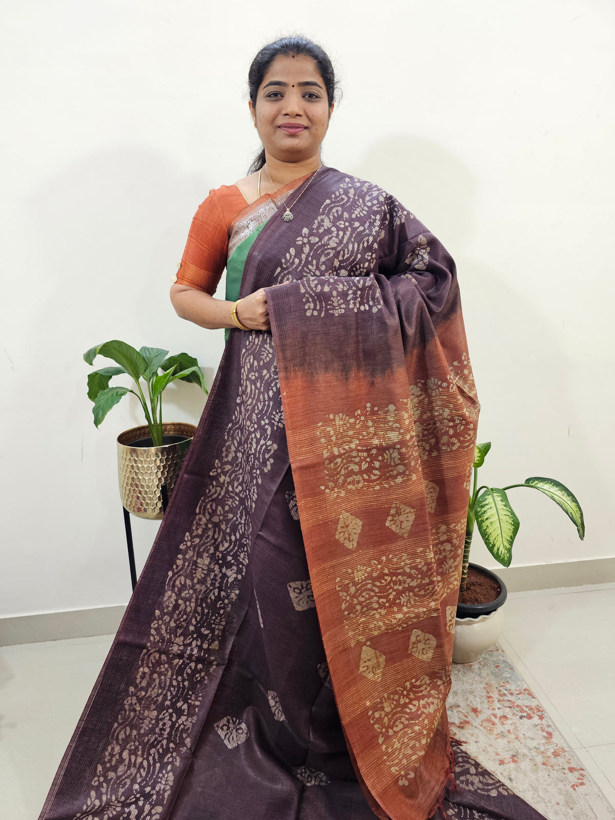 Bhagalpuri Batik Print - Brown with Honey Brown