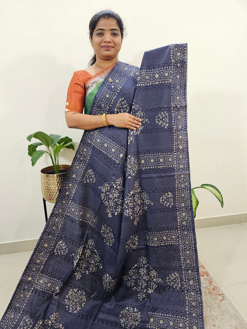 Bhagalpuri Batik Print - Blue with Pink