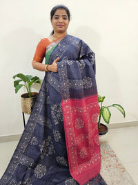 Bhagalpuri Batik Print - Blue with Pink