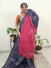 Bhagalpuri Batik Print - Blue with Pink